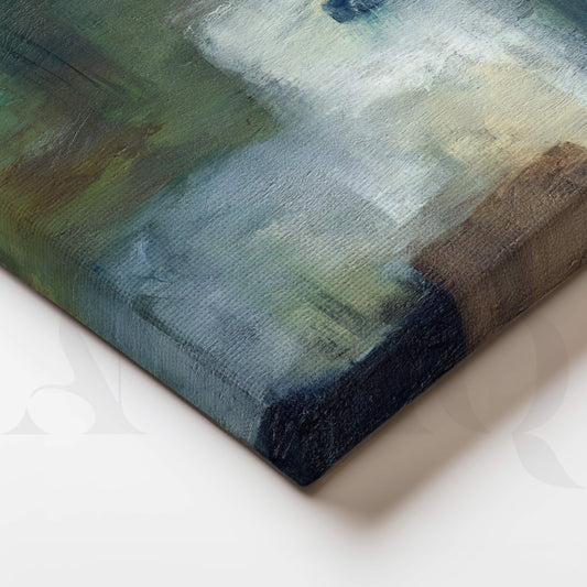Deep Blue and Olive Abstract Canvas Artwork for Modern Wall Decor