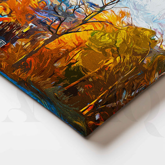 Autumn Village Landscape Canvas Artwork