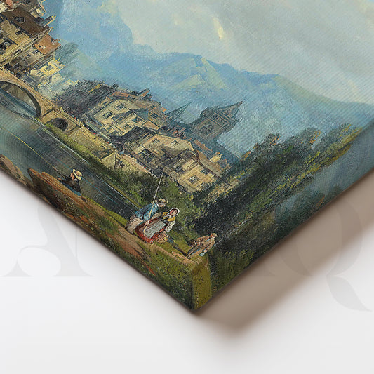 Riverside European Town Canvas Artwork