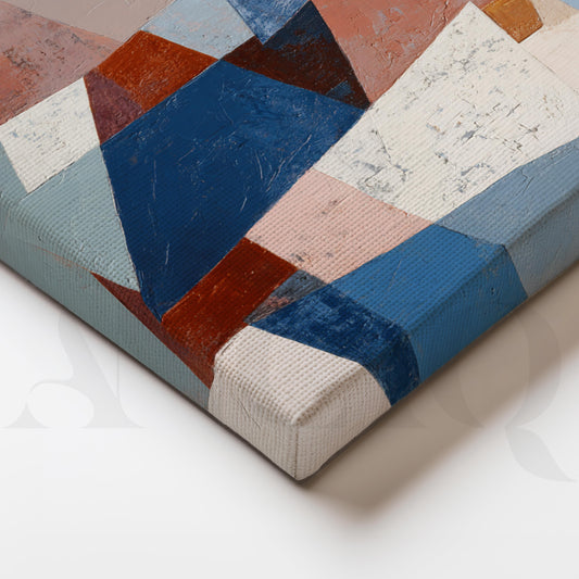 Geometric Blue and Terracotta Abstract Canvas Artwork