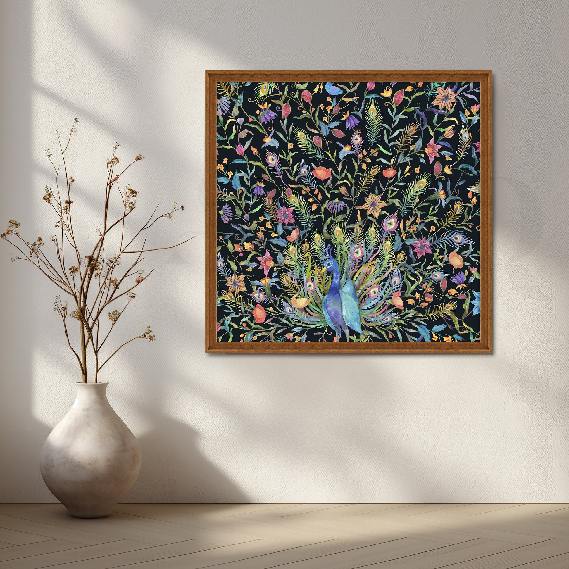 Night Garden Peacocks Canvas Artwork for Living Room