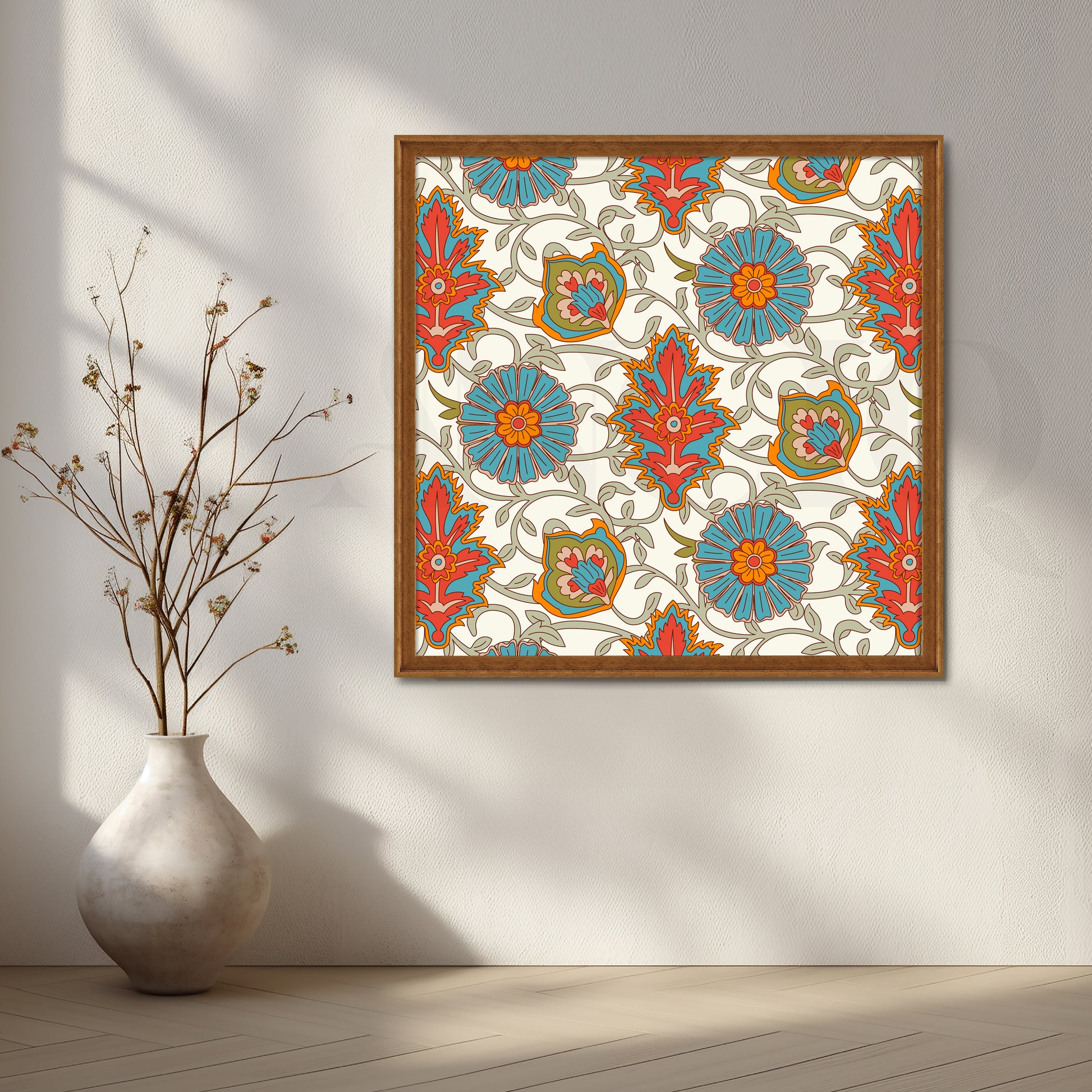 Heritage Floral Pattern Canvas Artwork for Stylish Bedroom