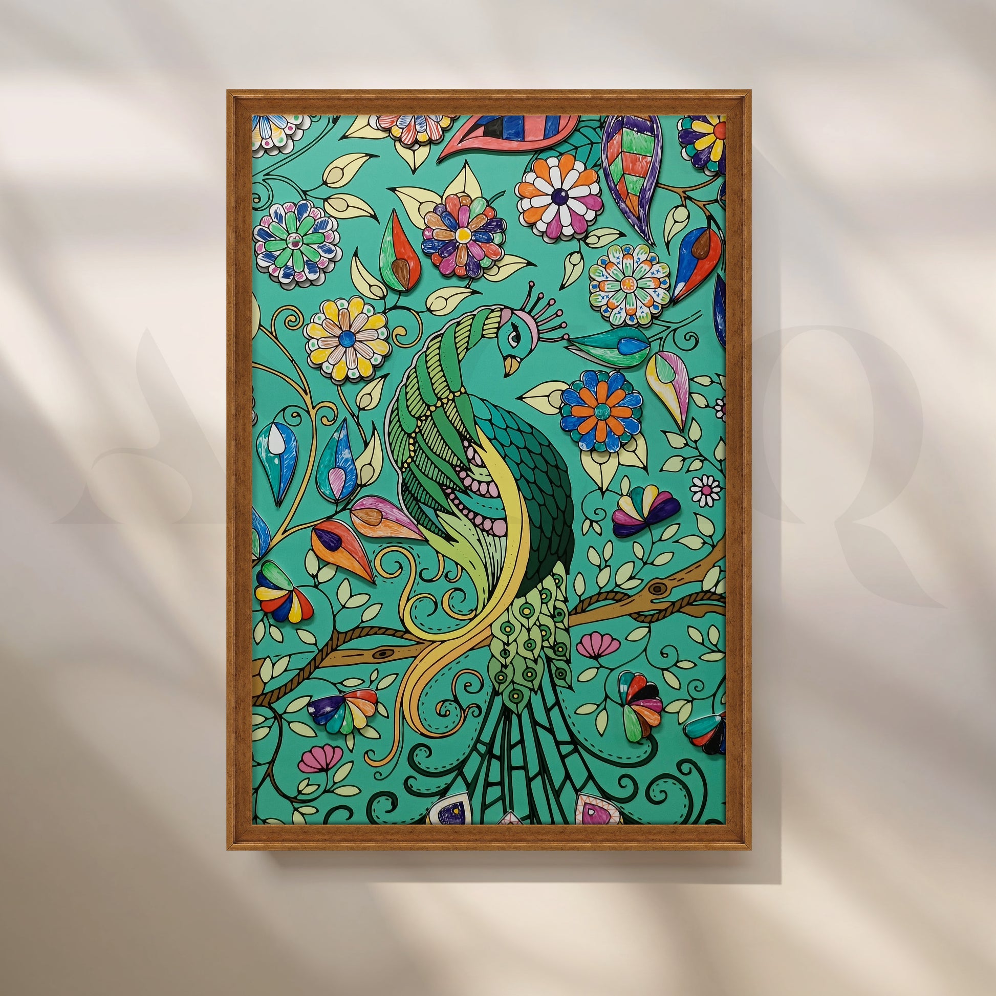 Emerald Peacock Garden Canvas Artwork for Office/Study Room