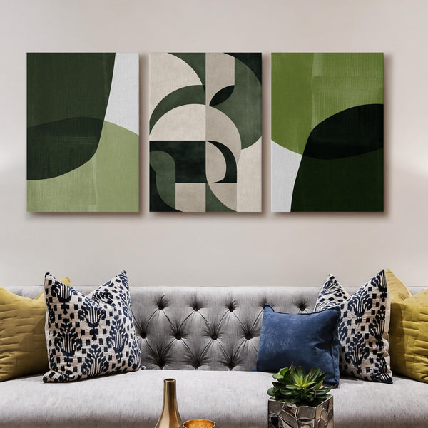 Green Abstract Gallery Wall Set of 3 - 18 x 24 Inches