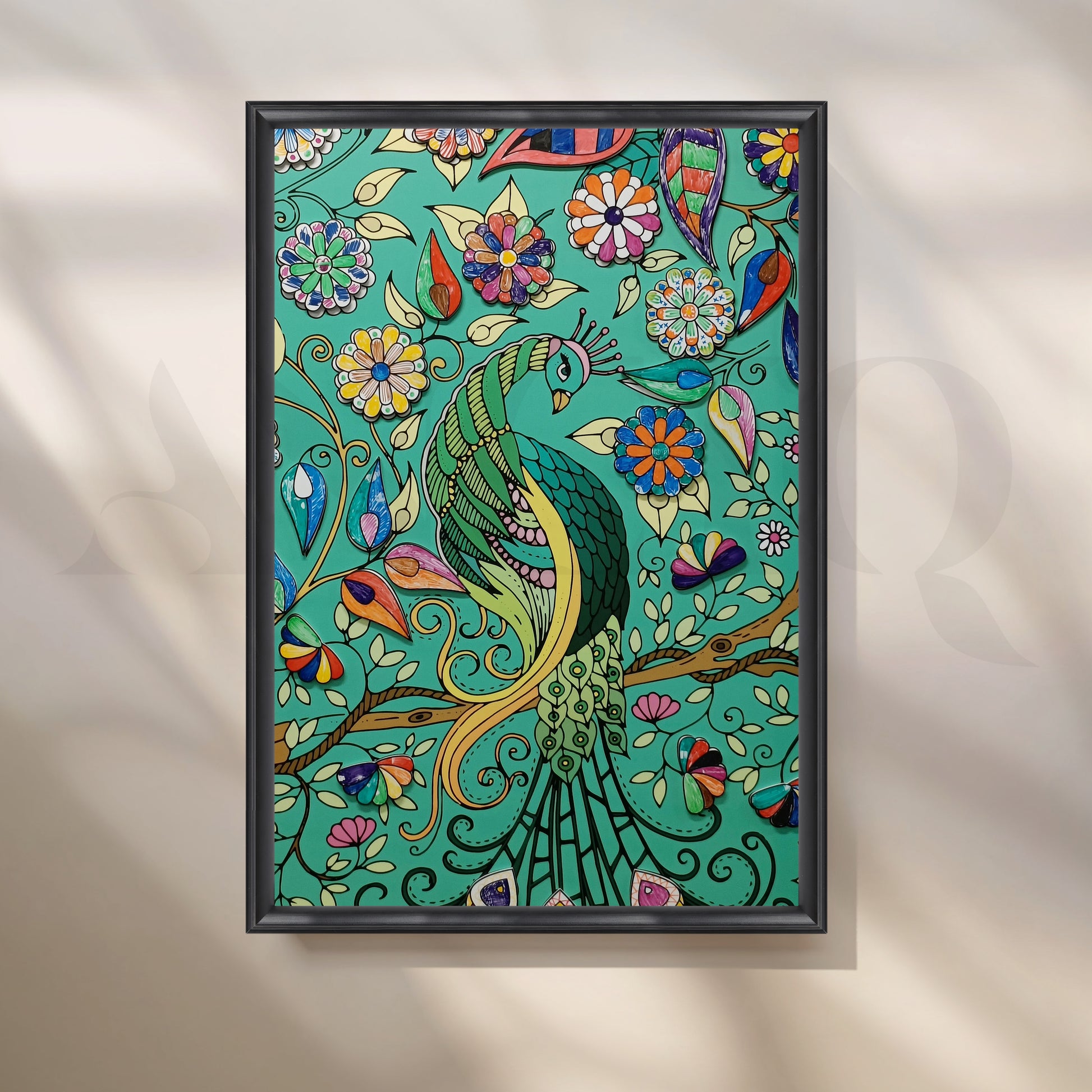Emerald Peacock Garden Canvas Artwork for Office/Study Room