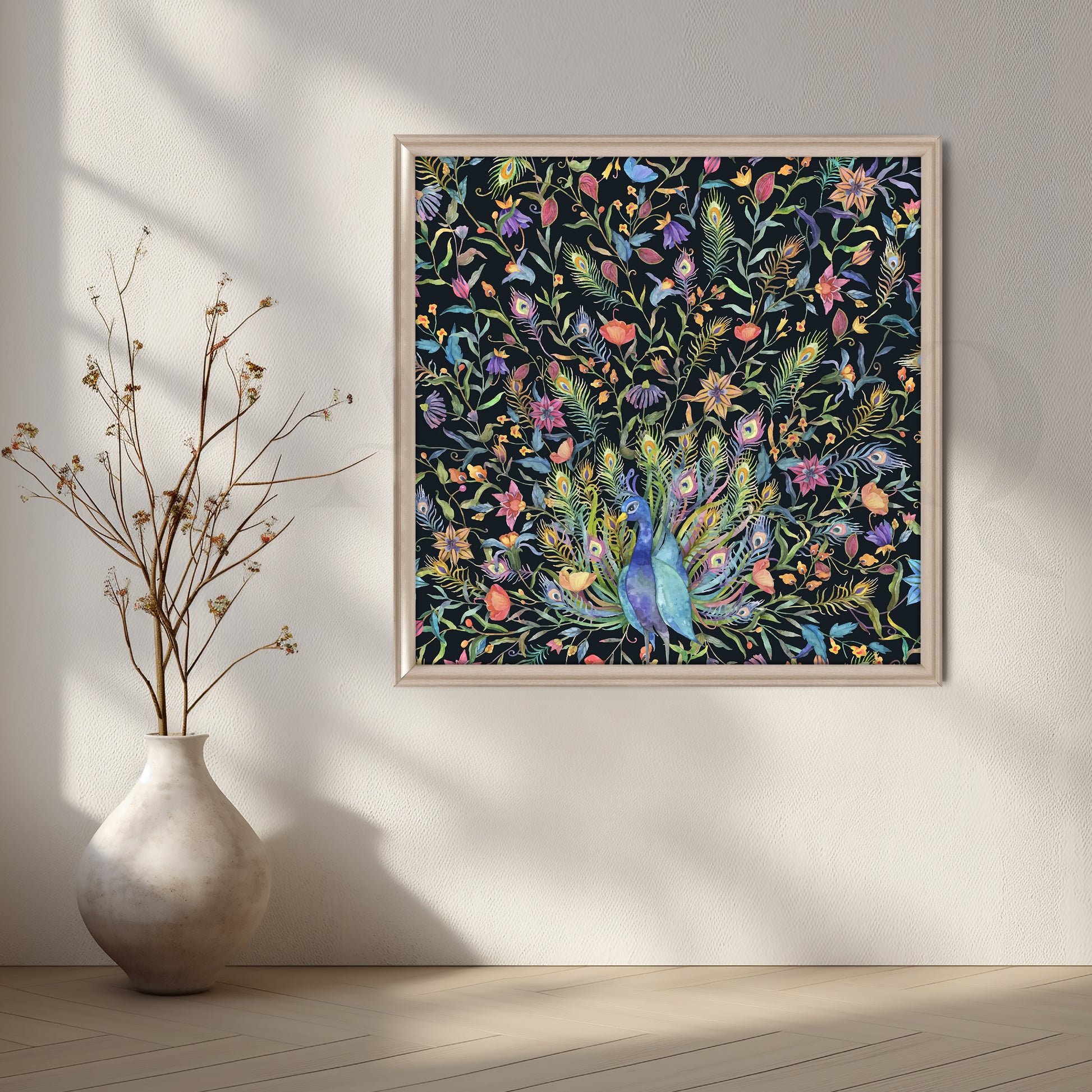 Night Garden Peacocks Canvas Artwork for Living Room