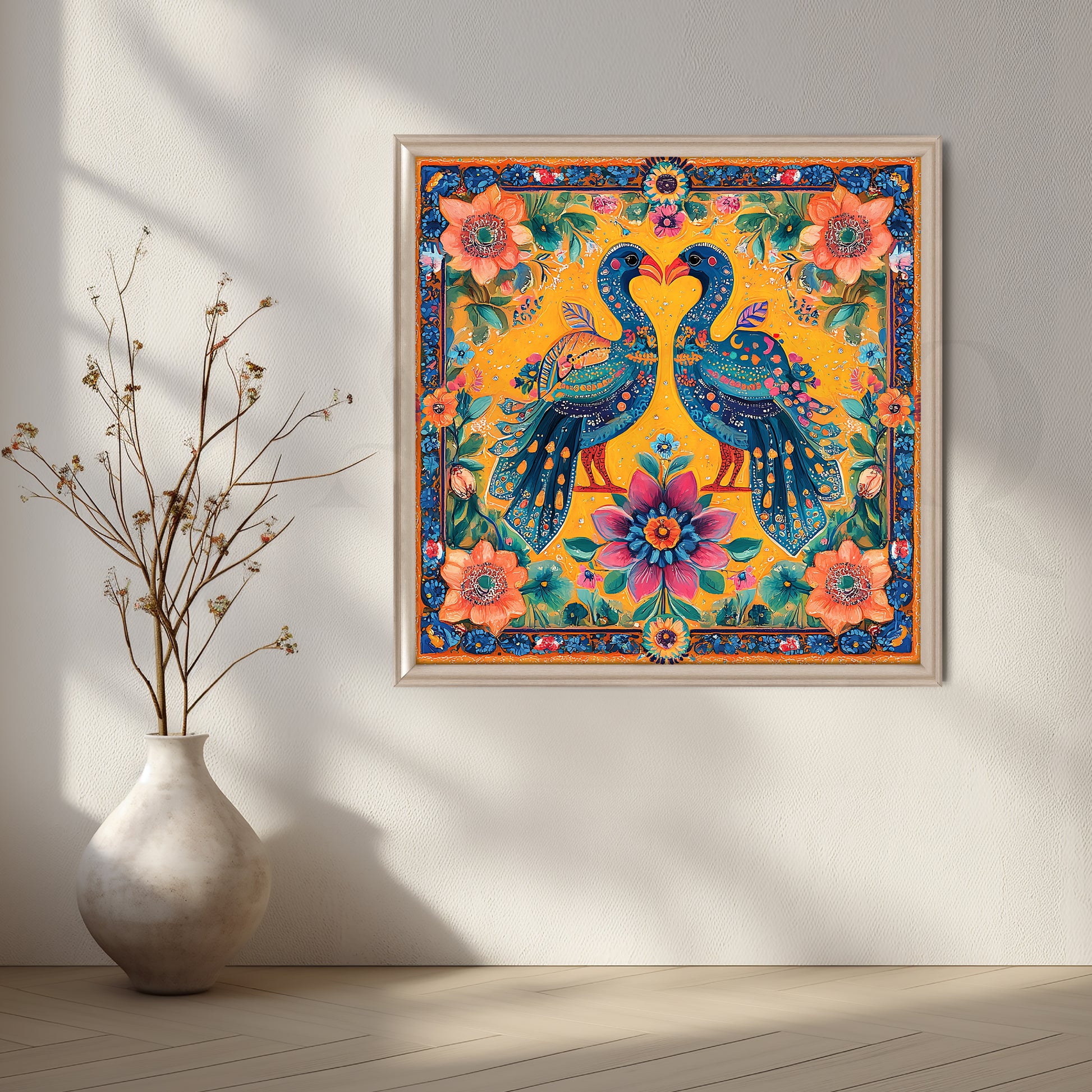 Twin Peacocks Harmony Canvas Artwork - Img-04