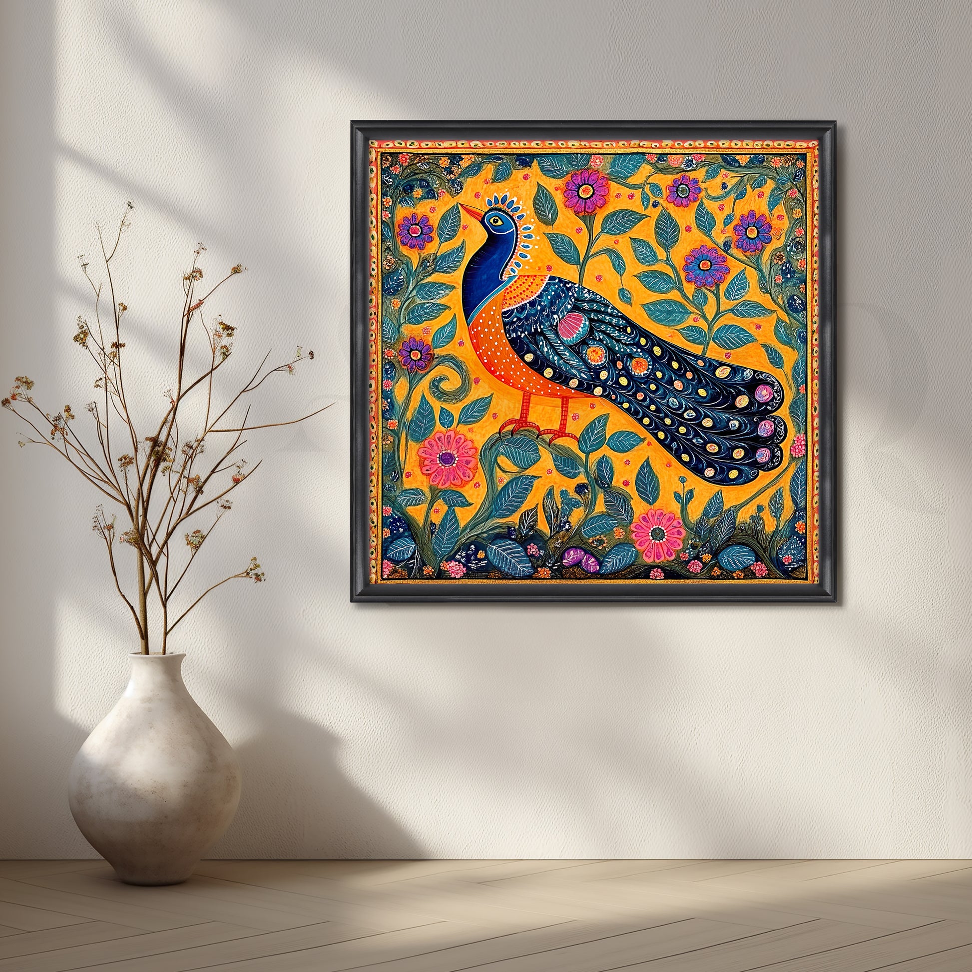Majestic Peacock in Garden Canvas Artwork for Living Room