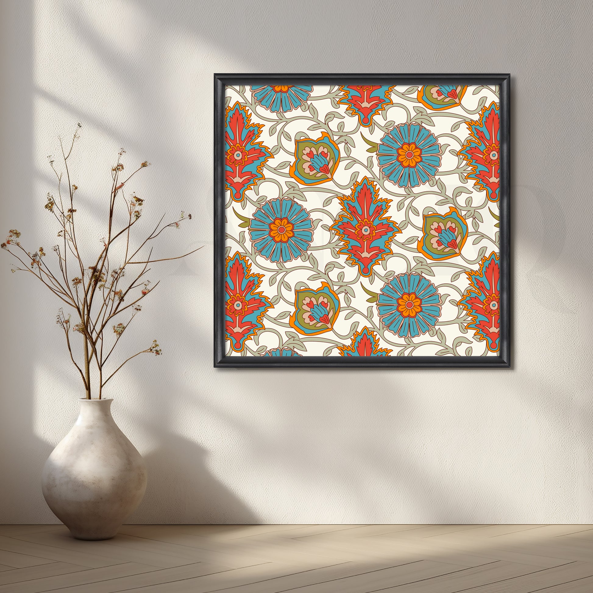 Heritage Floral Pattern Canvas Artwork for Stylish Bedroom