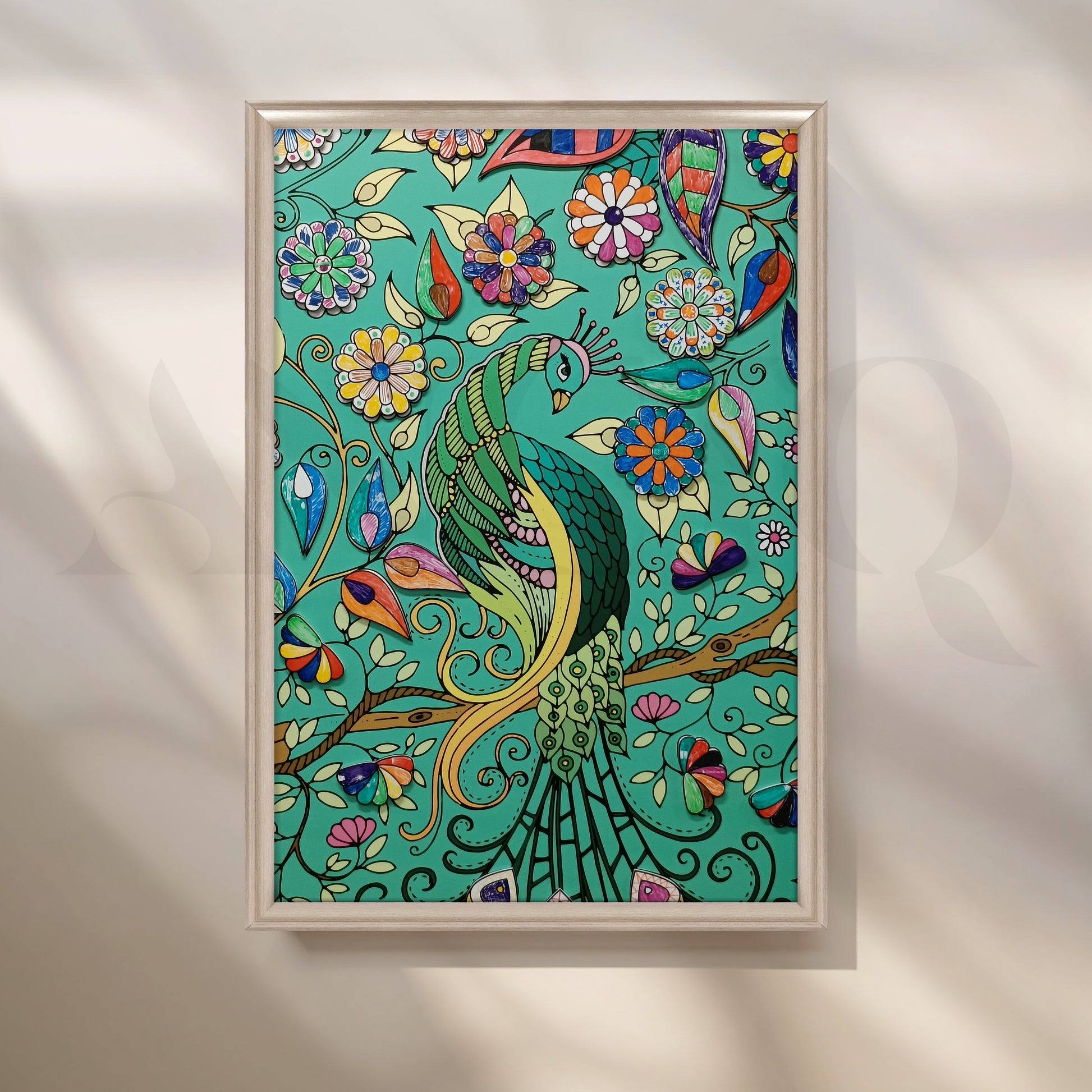 Emerald Peacock Garden Canvas Artwork for Office/Study Room