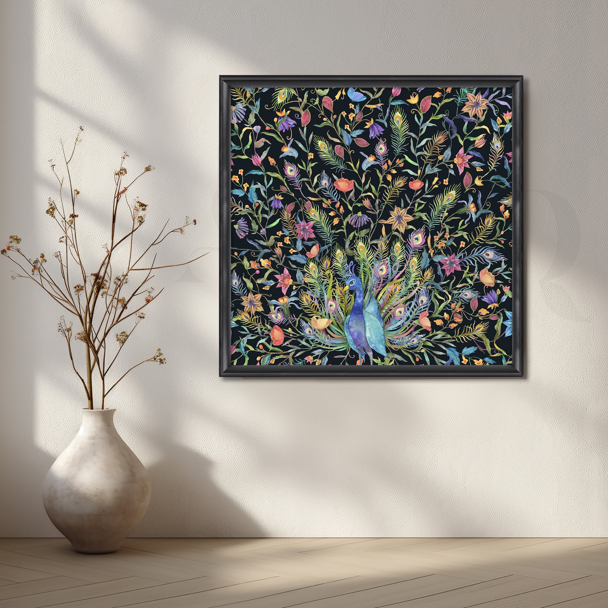 Night Garden Peacocks Canvas Artwork for Living Room
