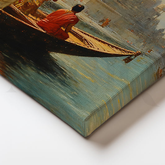 Morning Prayers by the Ghat Canvas Artwork for Living Room & Spiritual Space