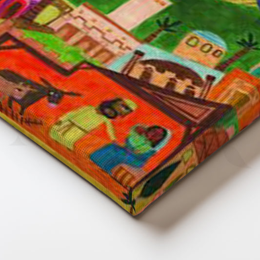 Night City Nativity Scene Canvas Artwork