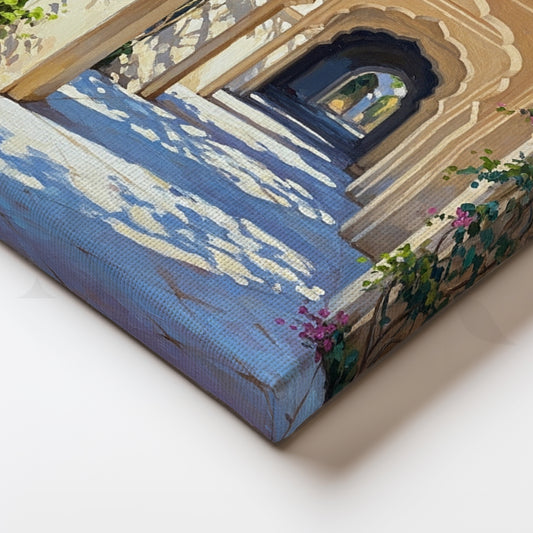 Royal Archway Garden Canvas Artwork – Elegant Courtyard Wall Art with Floral Vines