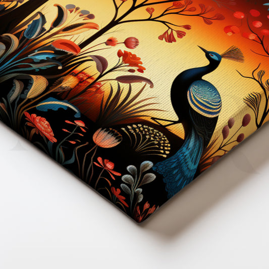 Sunset Peacock Forest Canvas Wall Art for Living Room Décor