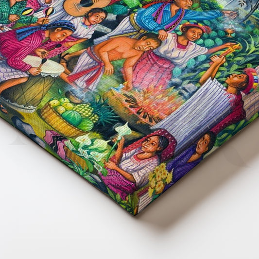 Colorful Village Festival Celebration Canvas Artwork