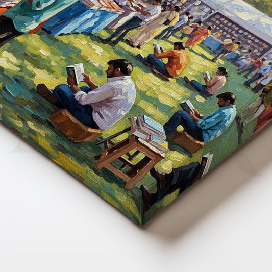 Vibrant Indian Book Fair Canvas Artwork – Reading Culture Wall Art for Living Room
