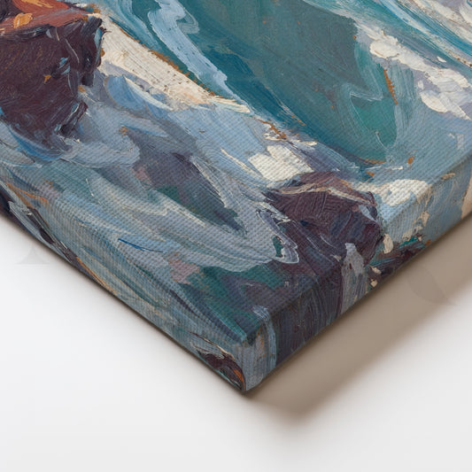 Crashing Waves on Rocks Canvas Painting for Accent Wall Display