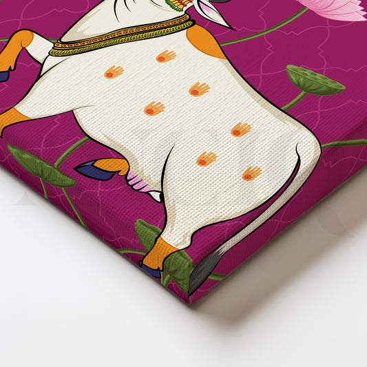 Royal Kamdhenu Canvas Artwork for Puja Room and Entryway Wall Decor