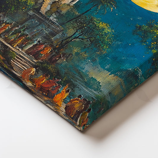 Moonlit Temple Procession Canvas Artwork for Living Room & Meditation Space