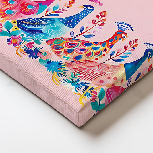 Pink Peacock Parade Canvas Wall Art for Bedroom & Living Room