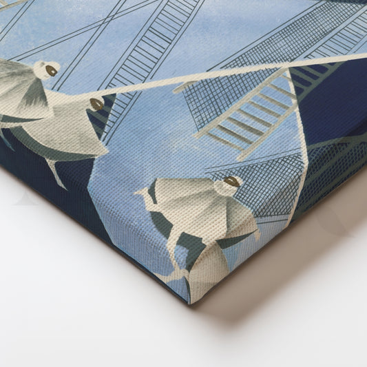 Modern Geometric Dancers Blue Abstract Canvas Art