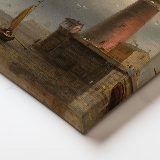 Vintage Harbor Lighthouse Canvas Wall Art
