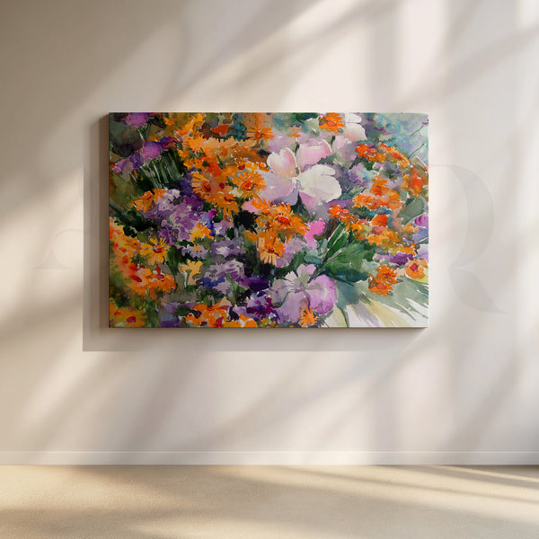 Vibrant Floral Watercolor Canvas Artwork