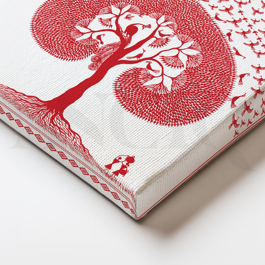Red Warli Tree of Life Canvas Painting