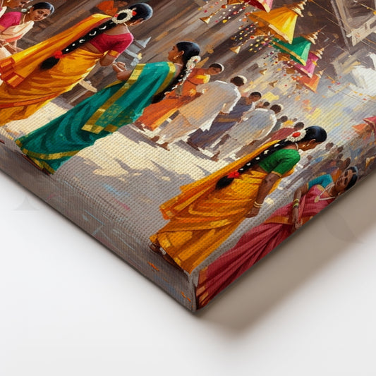 Indian Street Festival Canvas Wall Art – Ethnic Market Painting for Home Decor
