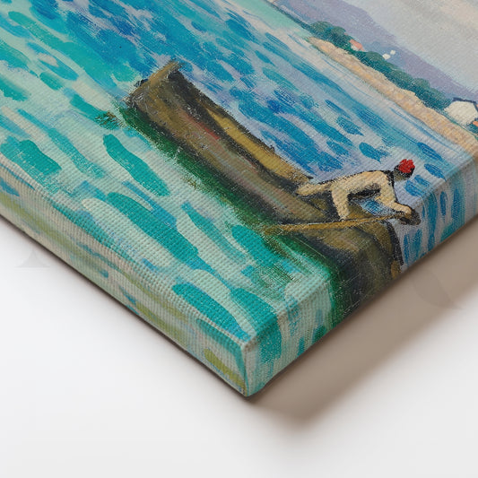 Turquoise Bay Rowboat Coastal Canvas Painting