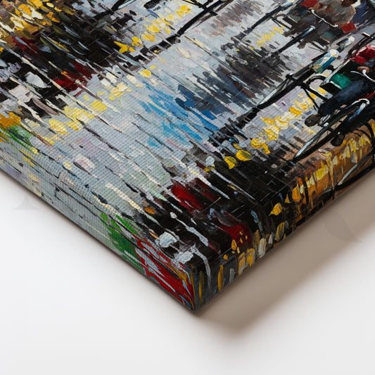 Rickshaw Rain Street Canvas Artwork for Urban Hallways or Study Corners