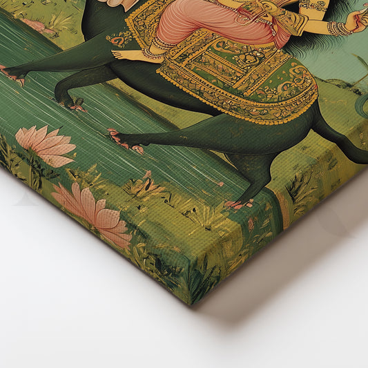 Forest Ganesha on Vahana Canvas Artwork for Puja Room & Meditation Space Wall Decor