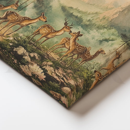 Forest Gathering of Deers Canvas Artwork for Bedroom or Study Walls