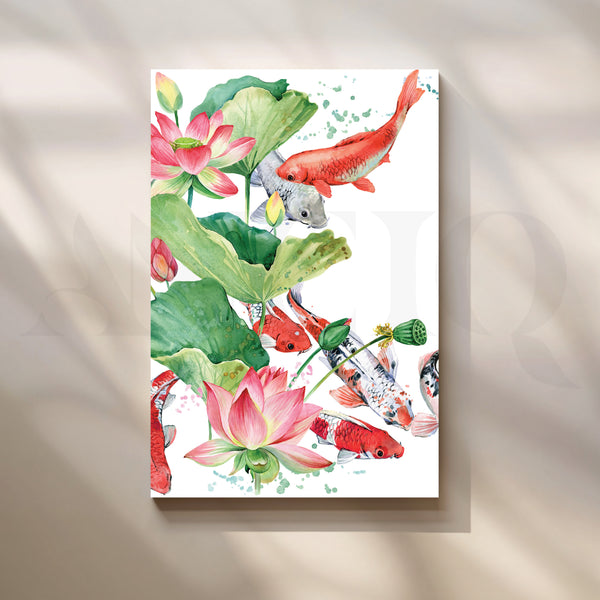 Dance of Fish and Blooms in the Pond Artwork