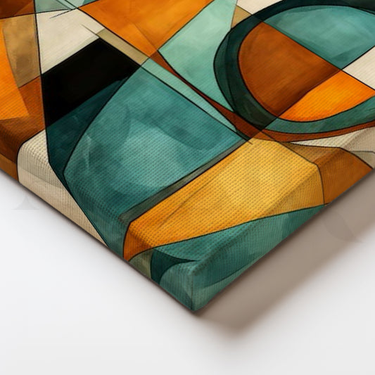 Teal and Amber Geometric Abstract Canvas Painting