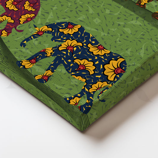 Folk Elephant Parade Canvas Artwork for Kids’ Room or Nursery