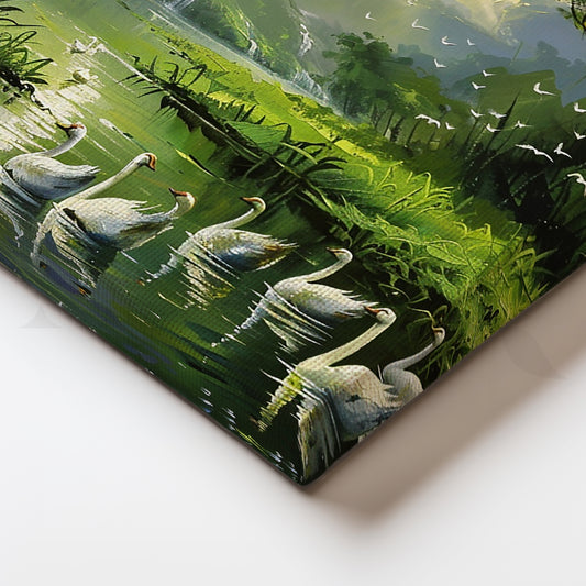 Serene Swan Lake Canvas Artwork for Living Room or Bedroom