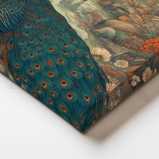 Whispering Peacocks by the Stream Canvas Artwork for Bedroom & Living Room