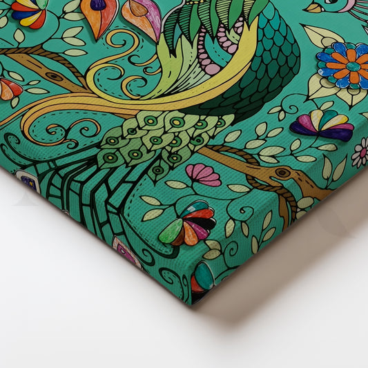 Emerald Peacock Garden Canvas Artwork for Study Room