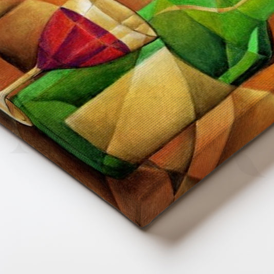 Cubist Wine Bottle Still Life Canvas Wall Art
