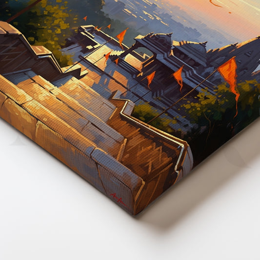 Hilltop Mandir View Canvas Artwork for Stairway Walls