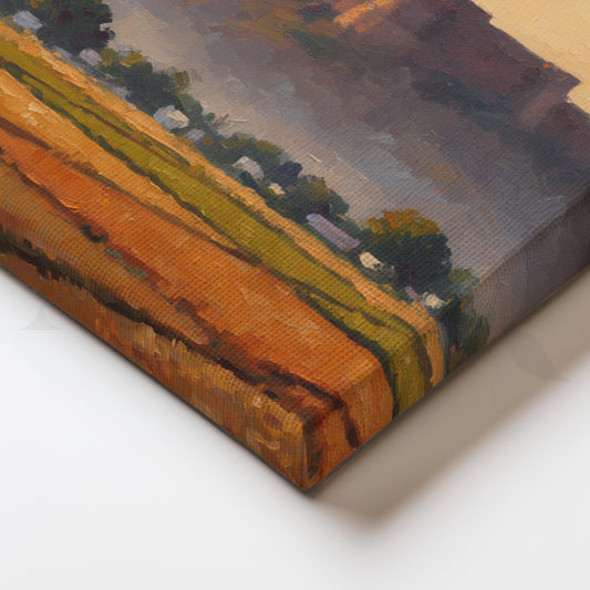 Amber Twilight Fortress Canvas Artwork for Entryway or Lounge