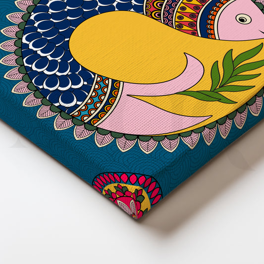 Madhubani Fish Harmony Folk Art Canvas