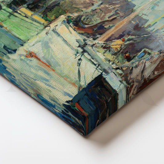 Old Harbor Dock Canvas Painting for Rustic or Vintage Homes