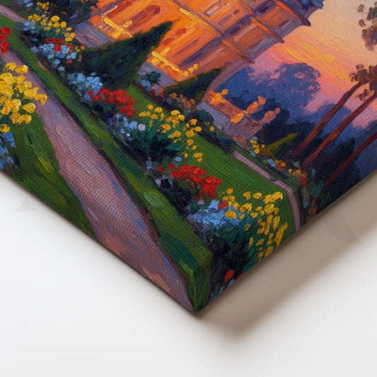 Sunset Château Garden Canvas Artwork for Bedroom or Lounge Wall