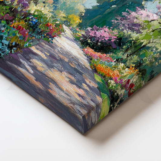 Floral Garden Pathway Canvas Artwork – Colorful Nature Landscape Wall Art