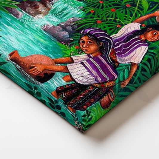 Tropical River Life Folk Canvas Artwork