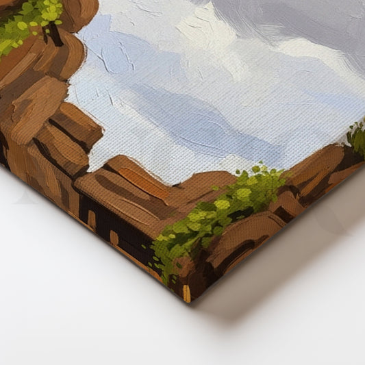 Ancient Canyon Passage Canvas Artwork – Rustic Desert Wall Art with Green Vines