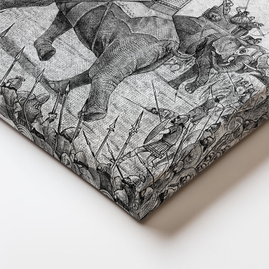 Historic War Elephant Art: Indian Battle Scene Canvas Art